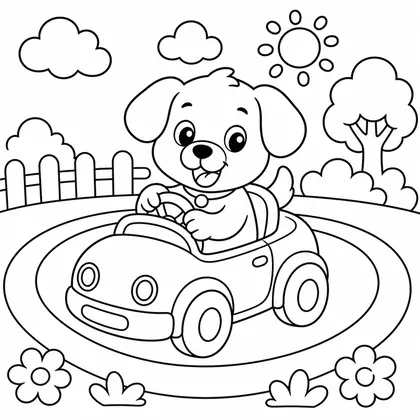Dibujo de perro en coche de juguete para colorear