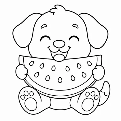 Dibujo de perro con sandía para colorear