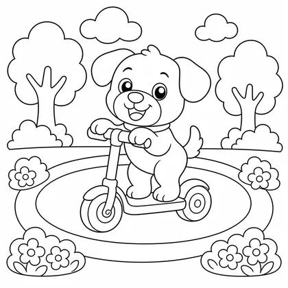 Dibujo de perro en patinete para colorear