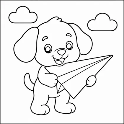 Dibujo de perro con avión de papel para colorear