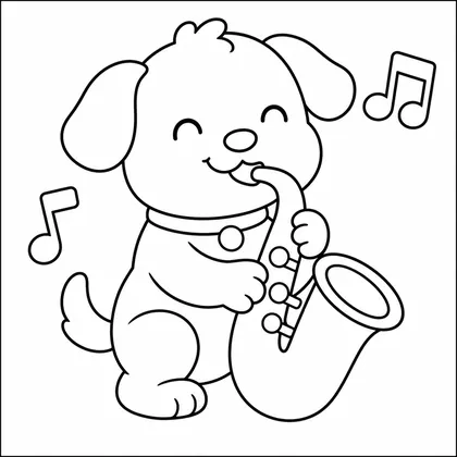 Dibujo de perro con saxo para colorear