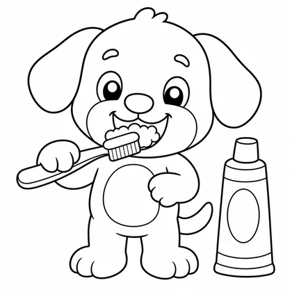 Dibujo de perro lavándose los dientes para colorear