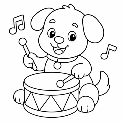Dibujo de perro con tambor para colorear