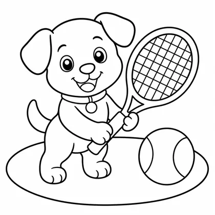 Dibujo de perro jugando al tenis para colorear