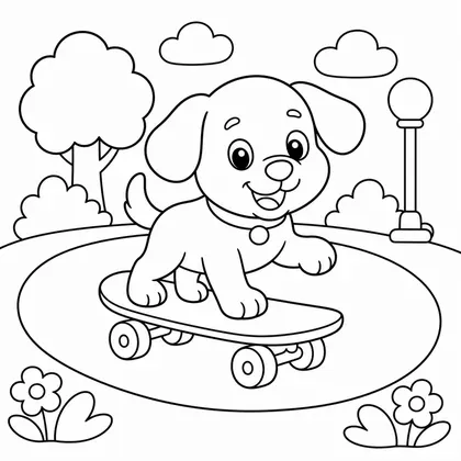 Dibujo de perro en monopatín para colorear