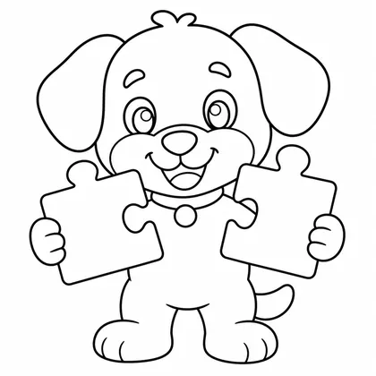 Dibujo de perro con puzzle para colorear
