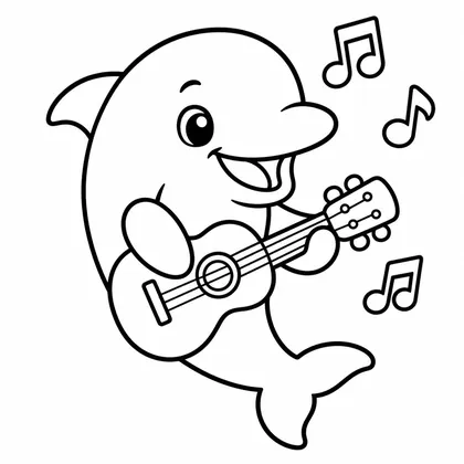 Dibujo de delfín con guitarra para colorear