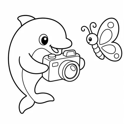 Dibujo de delfín con cámara para colorear