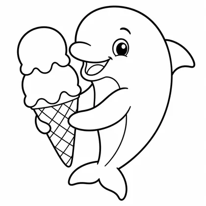 Dibujo de delfín con helado para colorear