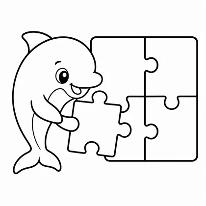 Dibujo de delfín con puzzle para colorear