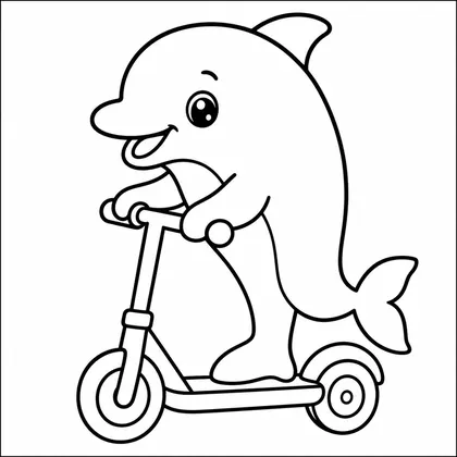 Dibujo de delfín en patinete para colorear