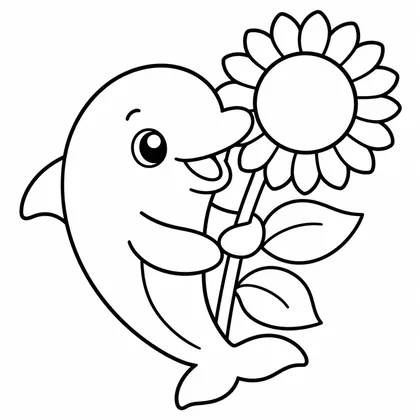 Dibujo de delfín con girasol para colorear