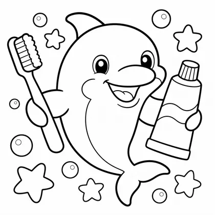 Dibujo de delfín lavándose los dientes para colorear