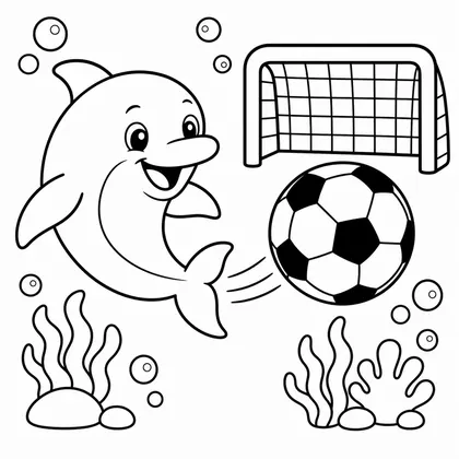 Dibujo de delfín jugando al fútbol para colorear