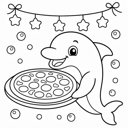 Dibujo de delfín con pizza para colorear