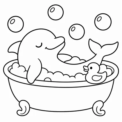 Dibujo de delfín en baño de burbujas para colorear