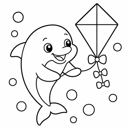 Dibujo de delfín con cometa para colorear