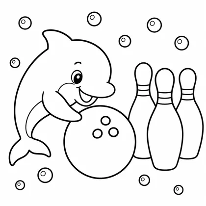 Dibujo de delfín jugando a los bolos para colorear