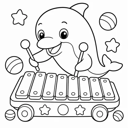 Dibujo de delfín con xilófono para colorear
