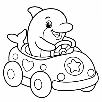 Dibujo de delfín en coche de juguete para colorear