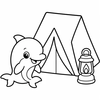 Dibujo de delfín en camping para colorear