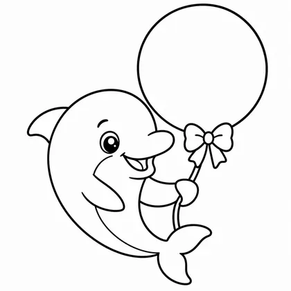 Dibujo de delfín con globo para colorear