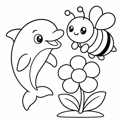 Dibujo de delfín con abeja para colorear