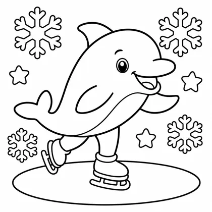 Dibujo de delfín en patín de hielo para colorear
