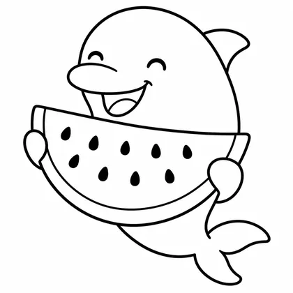 Dibujo de delfín con sandía para colorear