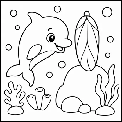 Dibujo de delfín con mariposa para colorear