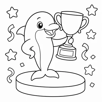 Dibujo de delfín con copa para colorear