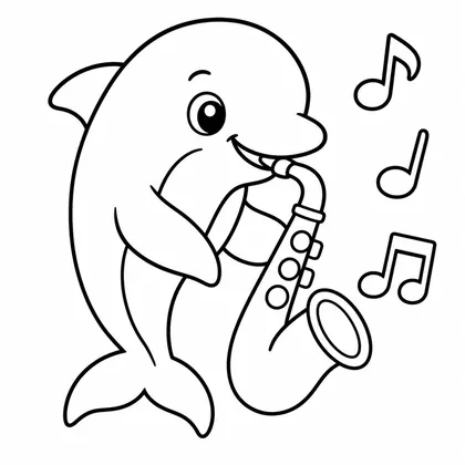 Dibujo de delfín con saxo para colorear