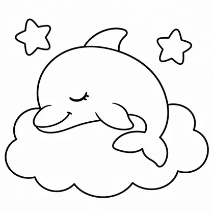 Dibujo de delfín durmiendo en nube para colorear