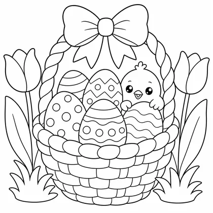 Dibujo de cesta con huevos de pascua para colorear
