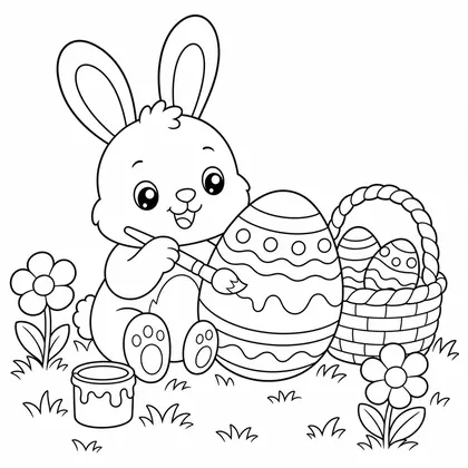 Dibujo de conejo pintando huevo de pascua para colorear