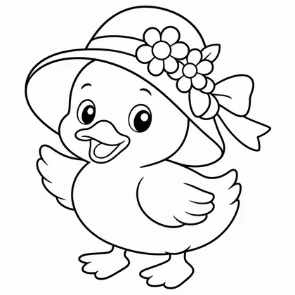 Dibujo de patito con sombrero de pascua para colorear