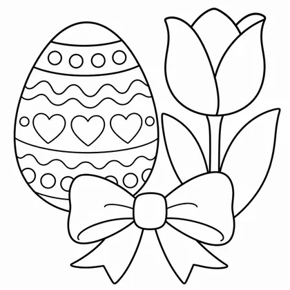 Dibujo de huevo con tulipan y lazo para colorear