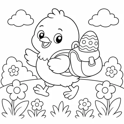 Dibujo de pollito con mochila para colorear