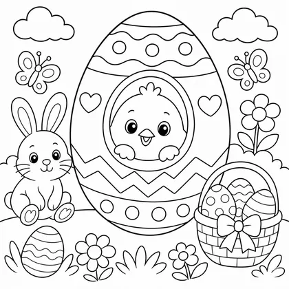 Dibujo de huevo con pollito para colorear