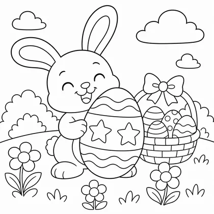 Dibujo de conejo con estrellas y huevo para colorear