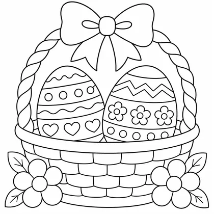 Dibujo de huevos con cesta y lazo para colorear