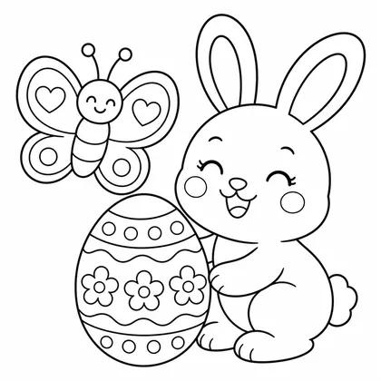 Dibujo de conejo con mariposa y huevo para colorear