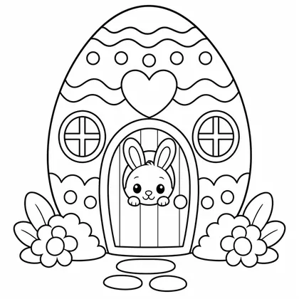 Dibujo de conejito en casita de huevo para colorear