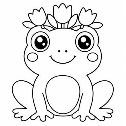 Dibujo de rana con corona de tulipanes para colorear