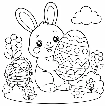 Dibujo de conejo con huevo grande para colorear