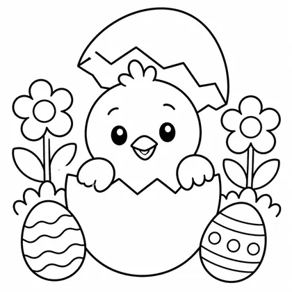 Dibujo de pollito en cascaron para colorear