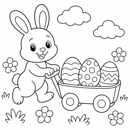 Dibujo de conejo en carrito de huevos para colorear