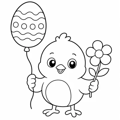 Dibujo de pollito con globo para colorear