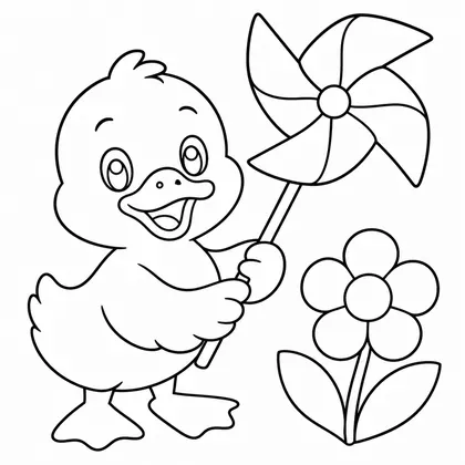 Dibujo de pato con molinillo para colorear