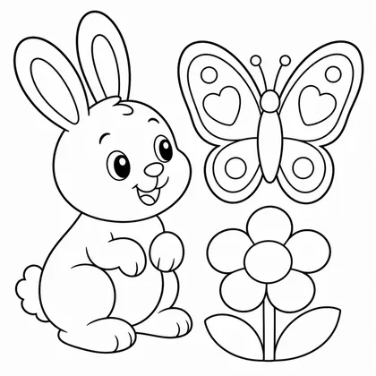 Dibujo de conejo con mariposa para colorear